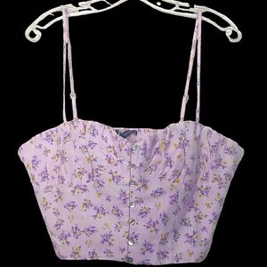 ZARA Floral Pink & Purple Bustier Corset Crop Top. Adjustable Straps. Size XL.